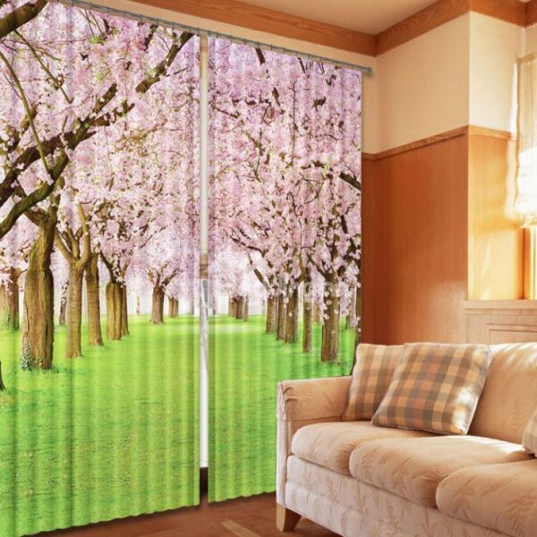 Romantic Cherry Blossoms 2-Piece Polyester 3D Curtains
