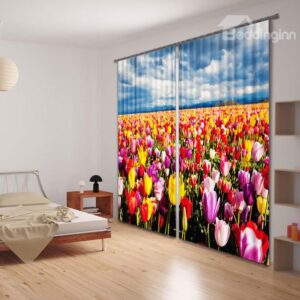Wonderful Colorful Tulips 2-Piece Polyester 3D Curtains