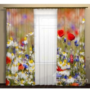 Blooming Daisy and Rose Print 3D Blackout Curtain