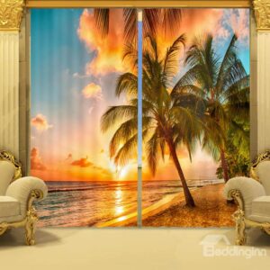Coconut Tree in Sunset Print 3D Blackout Curtain