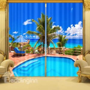 Fantastic Seaside View Energy Saving 3D Curtain