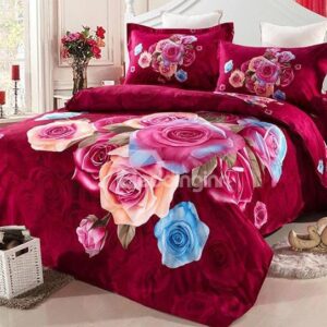 Top Class Colorful Rose Print 4-Piece Duvet Cover Sets