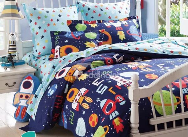 Space Adventures Print 3-Piece Cotton Duvet Cover Sets