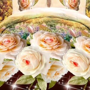 Camellia Flower Print 4-Piece Polyester Duvet Cover Sets