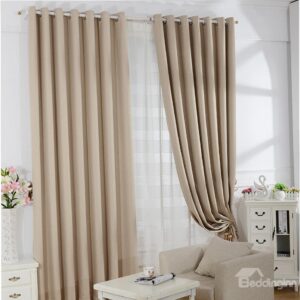 Elegant Beige Concise Style Modern Home Decoration Grommet Top Curtain