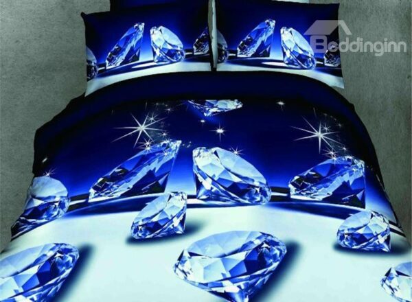 Shining Blue Diamond Print 4-Piece Duvet Cover Sets