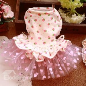 Pretty Knitting and Gauze Strawberry Dog Clothing