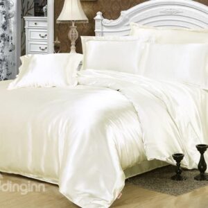 Cream White 4-Piece Silk-Like Duvet Cover Sets