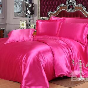 Pure Rose 4-Piece Silk-Like Duvet Cover Sets