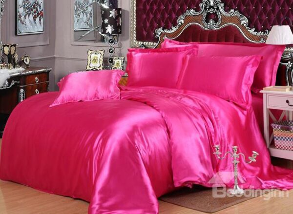 Pure Rose 4-Piece Silk-Like Duvet Cover Sets