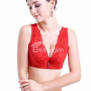 Wide Shoulder Straps Full Lace Tassel Front Red Bra