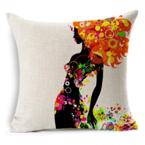 The Girl in Flowers Skirt Printing Throw Pillow