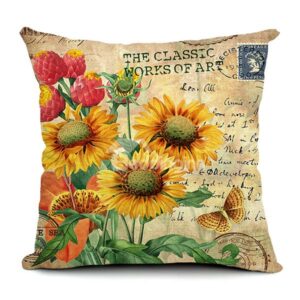 Sunflowers Printed Retro Style Throw Pillow