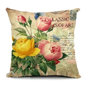 Pink and Yellow Roses Printing Throw Pillow