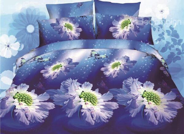 Wonderful Flower Print 4-Piece Polyester Duvet Cover Sets