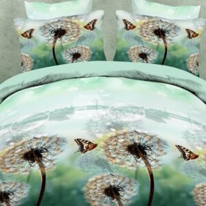Butterfly and Dandelion Print 4-Piece Polyester Duvet Cover Sets