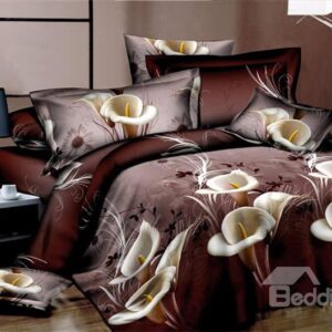 Calla Lily Print 4-Piece Polyester Duvet Cover Sets