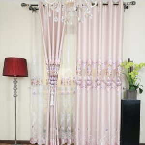 Top Class Elegant Floral Pattern Embroidery Grommet Top Curtain