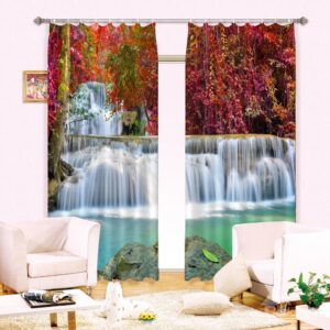 Amazing Red Tree Leaves Waterfall Printing 3D Curtain