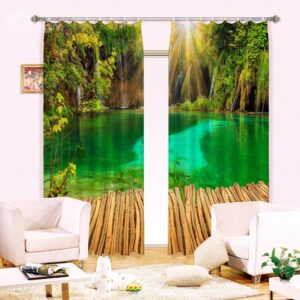 New Arrival Serene Lake Green Forest Printing 3D Curtain