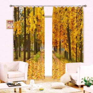Visually Stunning Yellow Tree Leaves Printing 3D Curtain