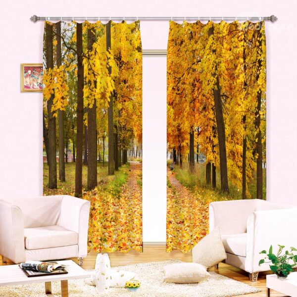 Visually Stunning Yellow Tree Leaves Printing 3D Curtain