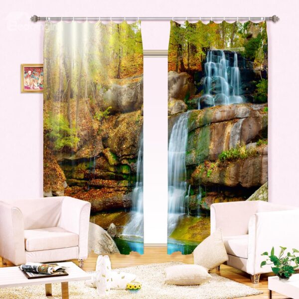 Beautiful Vivid Flowing Water Print Light Blocking 3D Curtain
