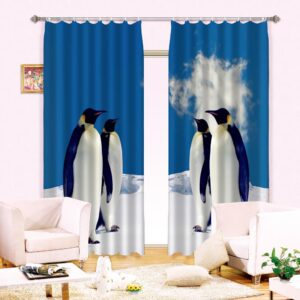 Super Lovely Penguin Print Light Blocking 3D Curtain