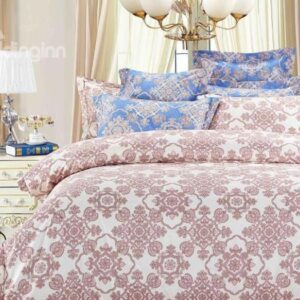 Pink Flower Pattern 4-Piece Polyester Duvet Cover Sets