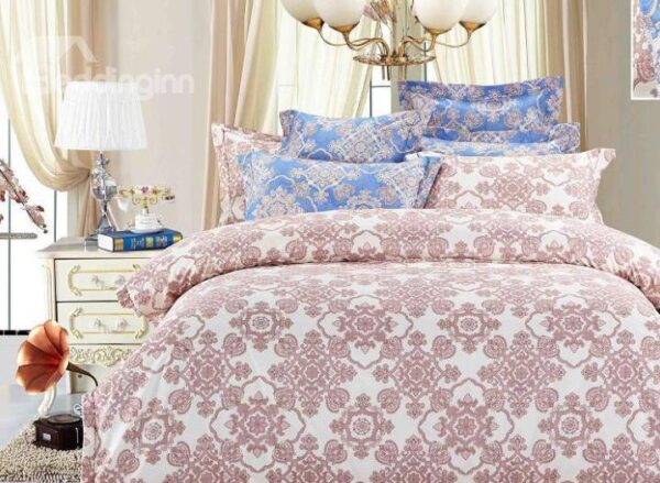 Pink Flower Pattern 4-Piece Polyester Duvet Cover Sets