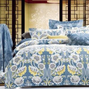 White Flower Print 4-Piece Polyester Duvet Cover Sets