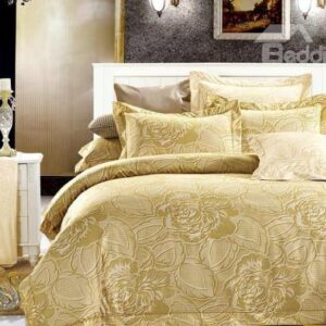 Luxury Peony Print 4-Piece Polyester Duvet Cover Sets