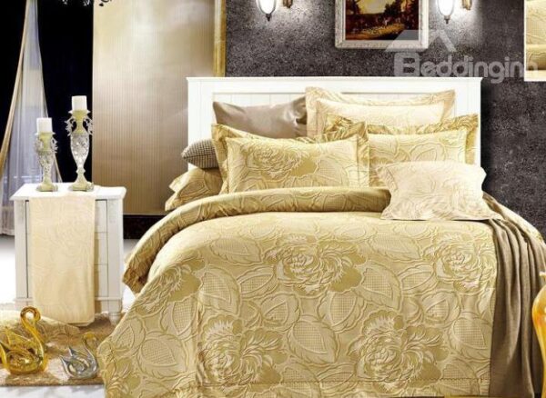Luxury Peony Print 4-Piece Polyester Duvet Cover Sets