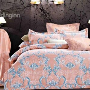 Ogee Leaves Print 4-Piece Polyester Duvet Cover Sets