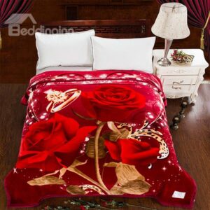 New Arrival Blooming Red Roses Printed 3D Blanket