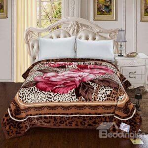 New Arrival Leopard and Peonies Flowers Printed 3D Blanket