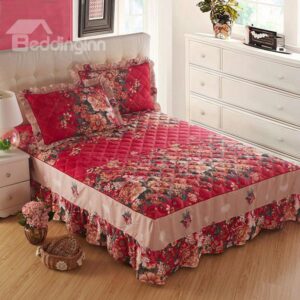 Charming Flowers and Countryside Style Cotton Bed Skirt