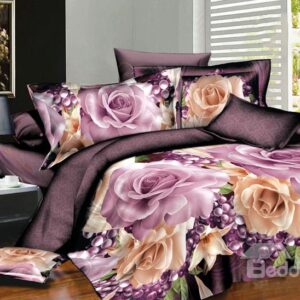 Sweet Flower and Fruit Print 4-Piece Polyester Duvet Cover Sets
