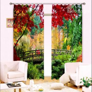Peaceful Bridge Nature Scenery Printing Light Blocking 3D Curtain