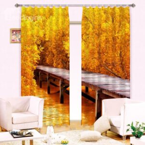 Hot Selling Timber Bridge Golden Wood Print Blackout 3D Curtain