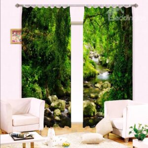 Hot Selling Creek in Green Forest Print Blackout 3D Curtain