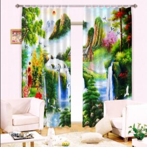 Peaceful Nature Scenery Print Light Blocking 3D Curtain