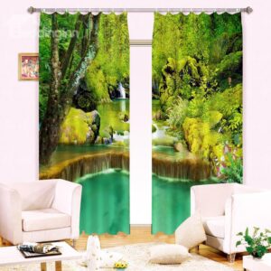 Green Forest Waterfall Print Energy Saving 3D Curtain