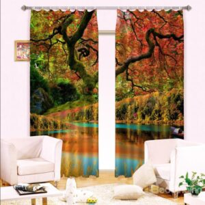 Wonderful Forest Reflection in Water Print Light Blocking 3D Curtain