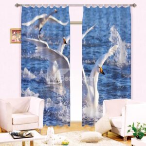 New Arrival Lifelike Crane in Water Print Light Blocking 3D Curtain