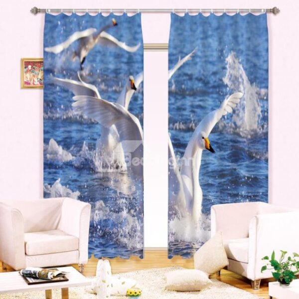 New Arrival Lifelike Crane in Water Print Light Blocking 3D Curtain