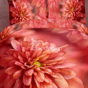 Dewy Red Flower Blooming Print 4-Piece Cotton Duvet Cover Sets