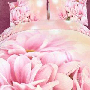 Soft Pink Flowers Print 4-Piece Cotton Duvet Cover Sets