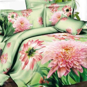 Pink Flower in the Green Grass Print 4-Piece Cotton Duvet Cover Sets