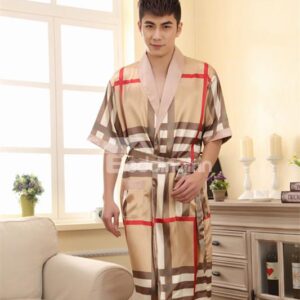 New Style Summer Sumptuous Casual Grid Men's Bathrobe